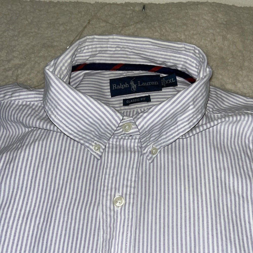 Polo Ralph Lauren XXL Classic Fit Pinstripe Button Down Shirt Flesh Pony 36/37 - Picture 5 of 16
